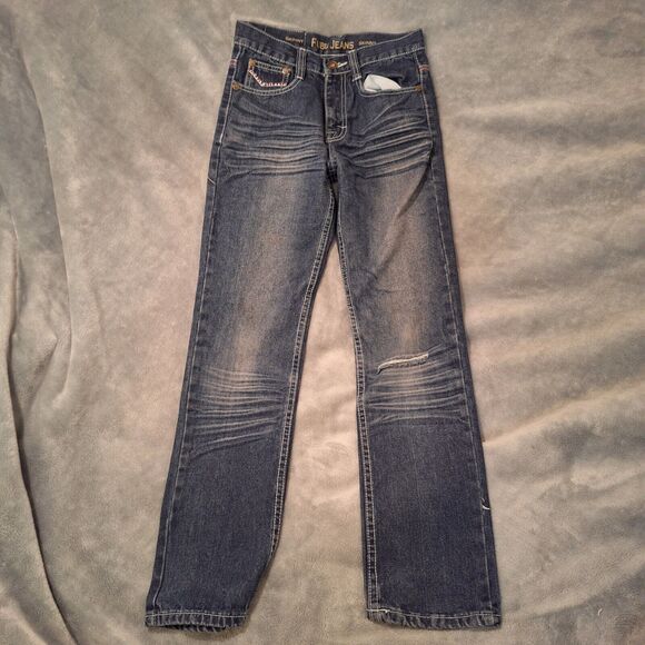 FUBU Denim - FUBU Retro Jeans Women 14 Dark Wash Blue Embroidered Distressed Skinny